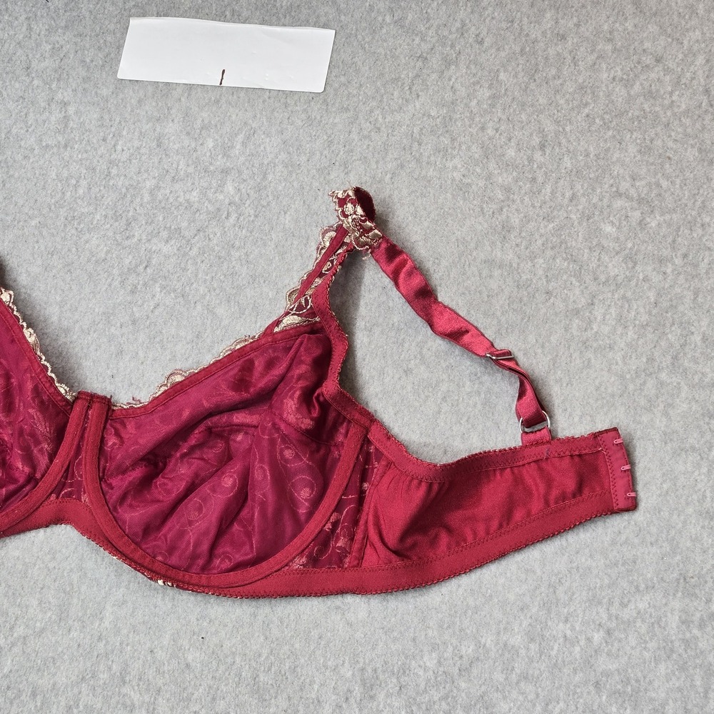 Amourense Women Bra‎ 40DD Red Floral Underwired Lace Embroidered Mesh Strap - Picture 7 of 11